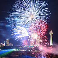 Fireworks display against the backdrop of the American and Canadian Horseshoe Falls Hotel Packages - Wyndham Fallsview Hotel